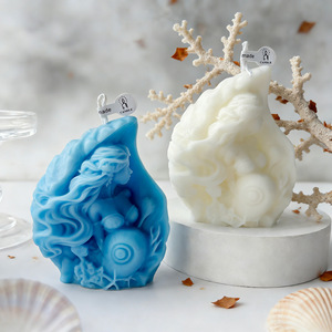 Bougie sculptée à la main en forme de sirène et de coquillage, sculpture artistique inspirée de l'océan, décoration de bureau pour la maison, pour cadeau de fête - Product Image 4