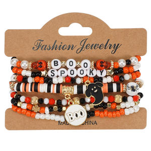 Juego de pulseras con cuentas de Halloween con dijes de calavera, calabaza y fantasma, joyería para fiestas, para mujeres, hombres, unisex, pulseras de moda con dijes. - Product Image 6