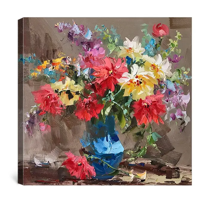 Hand painted acrylic contemporary art still life flowers wall art oil painting on canvas still life for home decoration