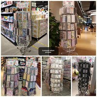 Présentoir rotatif hexagonal au sol en maille métallique pour papeterie, jouets, bijoux, porte-clés, équipement de magasin