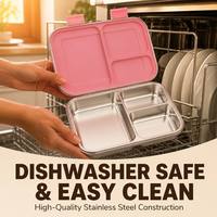Boîte à bento mignonne en acier inoxydable 304, 3 compartiments, silicone amovible LFGB, sans BPA, chauffable, anti-fuite, passe au lave-vaisselle, pour nouveau-né