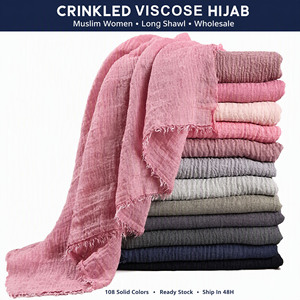 <span class=keywords><strong>Sciarpa</strong></span> Hijab all'ingrosso 180x80cm in Viscosa Stropicciata Tinta Unita con Bordo Grezzo e Frange, Scialle da Donna Musulmana 1010A - Product Image 3