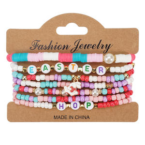Pulseras de cuentas de Pascua para niños, joyería para fiestas con letras y perlas de imitación, hechas en China. - Product Image 6