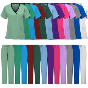 Women's Scrub Set Short Sleeve Knitted Moisture Wicking Hospital Uniforms For Dental Veterinary Beauty Salon - Product Image 1