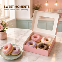 Boîte à donuts 4 pièces, boîtes à cupcakes de Noël avec fenêtre transparente en PET, carton rose, emballage personnalisé pour gâteaux et pâtisseries