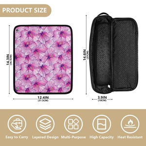 LOW MOQ Custom Print Hibiscus Heat Resistant Storage Case Hair Tool Organizer Bag Hair Tools Travel Bag with Heat Resistant <b>Mat</b> - Product Image 4