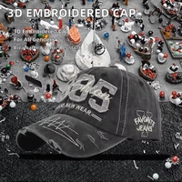 Cappellino da Baseball Personalizzato con Ricamo 3D Patchwork, Stampa Disegnata a Mano, Denim Lavato Effetto Invecchiato, Cuciture Vintage, Stile Becco d'Anatra, Vibe Hip-Hop