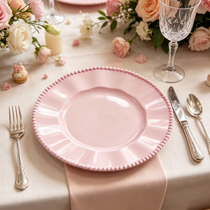 <span class=keywords><strong>Assiette</strong></span> de présentation <span class=keywords><strong>contemporaine</strong></span> en plastique PP réutilisable de 33 cm avec perles pour décorations de table de mariage ou de douche nuptiale - Product Image 4