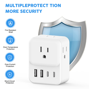 Multiprise murale américaine en cuivre avec 4 prises CA + 2 ports USB-A + 2 ports USB-C – <span class=keywords><strong>Cube</strong></span> d'alimentation multifonction pour voyage et usage domestique - Product Image 3
