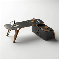 Bureau en cuir de selle de luxe haut de gamme, table moderne en bois massif, bureau d'étude de villa, bureau d'ordinateur pour patron et président