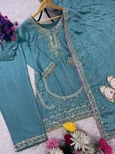 Modern Party Salwar Kameez Pakistani Bollywood New Wedding Indian Designer <b>Dress</b> Chinon Silk - Product Image 5