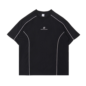เสื้อยืดแขนสั้นผู้ชายสไตล์เรโทรอเมริกัน ตกแต่งลายปักที่คอ ผ้าโพลีเอสเตอร์/คอตตอนถักน้ำหนัก 300 กรัม ทรงปกติ - Product Image 1