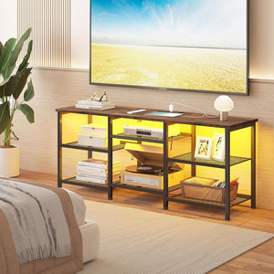 Mộc mạc Nâu 55-inch <span class=keywords><strong>TV</strong></span> đứng di chuyển tấm kệ Ổ cắm điện đèn LED mở lưu trữ shelves-<span class=keywords><strong>TV</strong></span> phương tiện truyền thông giao diện điều khiển bảng cho - Product Image 6