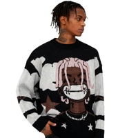 OEM manches longues Anime rappeur pull en tricot Harajuku Hip Hop Vintage Streetwear Spandex/coton anti-boulochage automne hiver col rond
