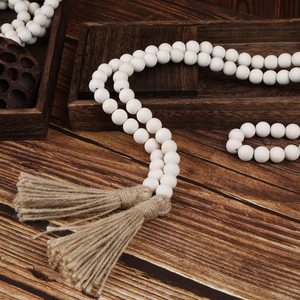 Guirlande de <span class=keywords><strong>perles</strong></span> <span class=keywords><strong>en</strong></span> <span class=keywords><strong>bois</strong></span> de 58 pouces avec pompons, style rustique campagnard, <span class=keywords><strong>perles</strong></span> de prière bohèmes, grande décoration murale - Product Image 6