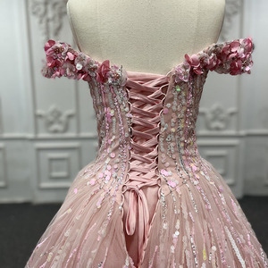 Vestido de Fiesta Rosa Elegante con Hombros Descubiertos, Estilo Princesa, Jancember 9851-1 - Product Image 3