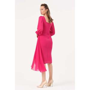 Robe trapèze décontractée fuchsia pour femme DANS, manches classiques, confortable et élégante pour tous les jours, tailles 38-42 - Product Image 3