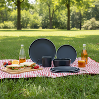 Service de table en céramique émaillée noire classique moderne Guangda |   Ensemble de 4 assiettes et tasses en grès |   Service de fête |   Chaleur
