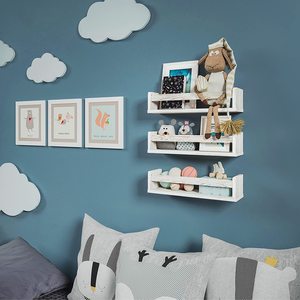 3 White Nursery Room <strong>Shelves</strong> - Solid Wood Ideal for Books, Toys and Decor (Whitewashed <strong>Grey</strong>) - Product Image 3