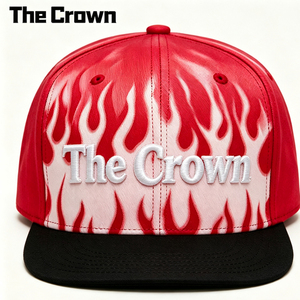 Casquette de baseball ajustée à 6 panneaux avec imprimé flamme de haute qualité, visière plate, broderie 3D, rouge et blanc, unisexe, vente en gros - Product Image 2