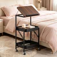 Étagère de rangement pliable en acier au carbone à 3 niveaux, organisateur multi-niveaux, petit chariot, pour collations et espaces de chevet, installation facile, mobile, antirouille
