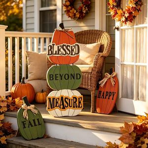 Letrero de jardín de madera con acabado cepillado vintage resistente a la intemperie, diseño de calabaza de otoño, 24.8, para montar en puerta o de pie, Feliz Día de Acción de Gracias - Product Image 4