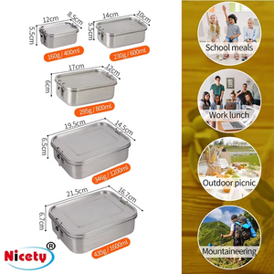 Contenitore per il Pranzo Nicety in Acciaio Inox 304 di Grado Alimentare, Ermetico, 800/1200/1400ml, con Anello di Tenuta in Silicone, Forma Quadrata - Product Image 3