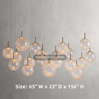Lustre moderne en verre à bulles transparentes de 55 pouces pour villa, décoration intérieure, salle à manger, lustre rond en verre à LED
