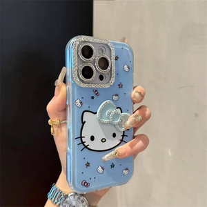 Coque de téléphone antichoc et étanche intégrale 360 en TPU+PC motif chat KT diamant de dessin animé avec cadre d'appareil photo et coque arrière DIY pour W16 - Product Image 4