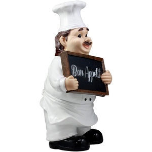 <span class=keywords><strong>Bon</strong></span> Appetit francés gordo Chef sosteniendo señal estatua cocina bienvenida decoración estatuilla de la resina - Product Image 4