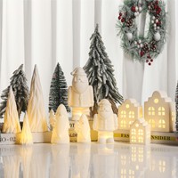Lampe LED creuse en porcelaine blanche mate, figurine de Noël, pour décoration de table intérieure et aménagement d'ambiance festive