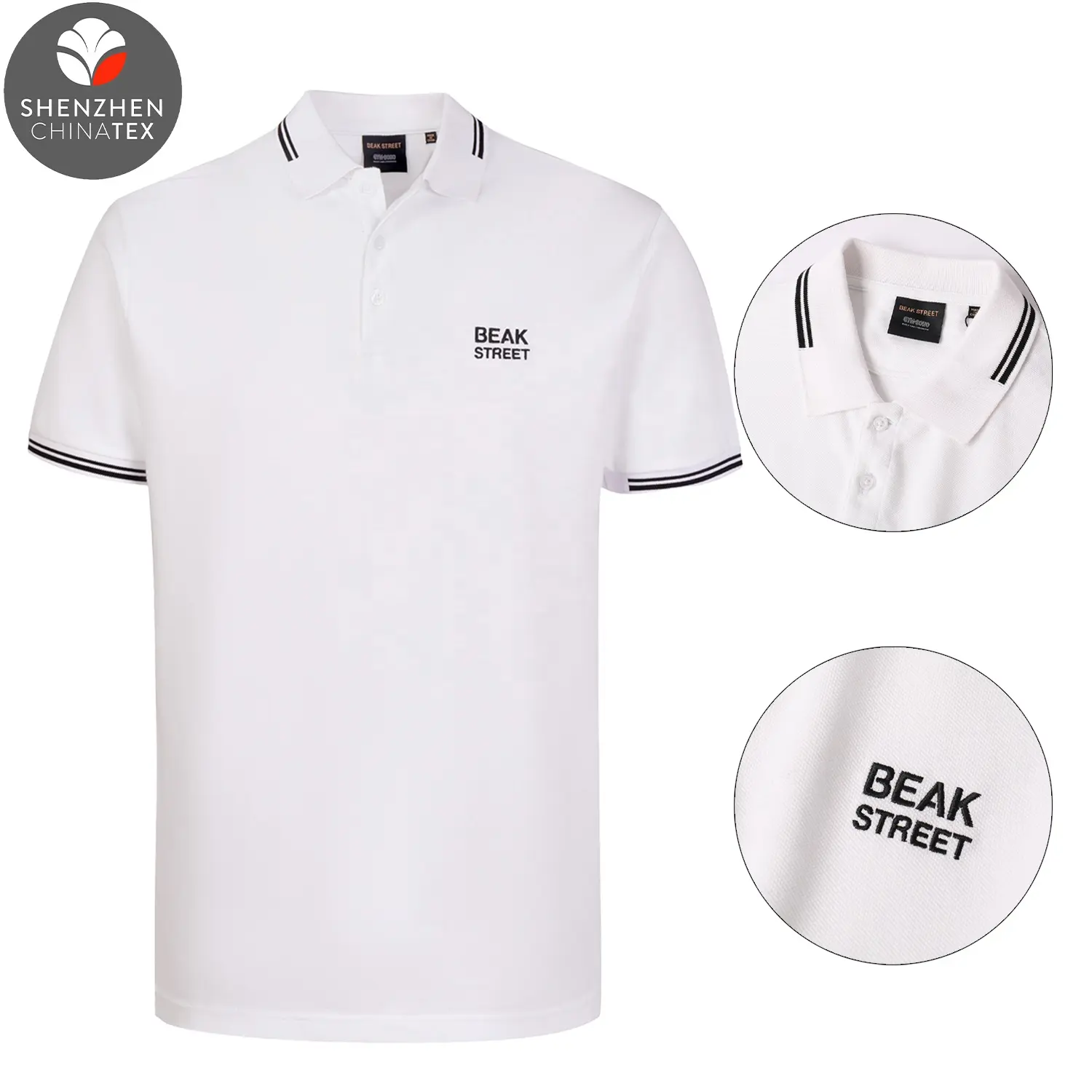 Light Luxury Stripped Rib High Quality Combed Soft 210Gsm Cotton Men Custom High Quality Embroidery Golf Slim Fit Polo Shirt