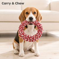 Jouet à mâcher pour chien en corde de coton tressée, anneau durable pour tirer la balle, jouet de dentition pour animaux de compagnie, rouge et blanc