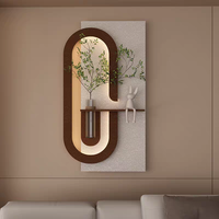 Vente en gros de vase simple haut de gamme 3D moderne plante verte artificielle réaliste art mural à LED peinture décorative en grès écologique