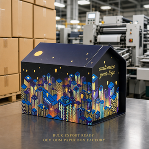 Boîte cadeau en forme de maison Leabon, scène nocturne de la silhouette de la ville, emballage en carton personnalisé avec logo, vente en gros <span class=keywords><strong>d</strong></span>'usine pour festivals - Product Image 4