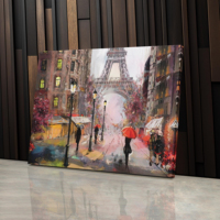 Peinture à l'huile sur toile, vue de rue de Paris, œuvre d'art, Tour Eiffel, toile colorée, art mural pour la maison