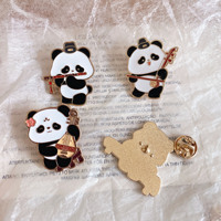 Broche en alliage de zinc créative, motif panda dessin animé, instrument classique chinois, tendance nationale, pour sacs d'étudiants