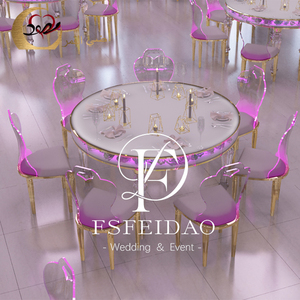 Meubles de fête pour événements Ensemble table à manger ronde en acrylique avec lumière LED de mariage de luxe - Product Image 5