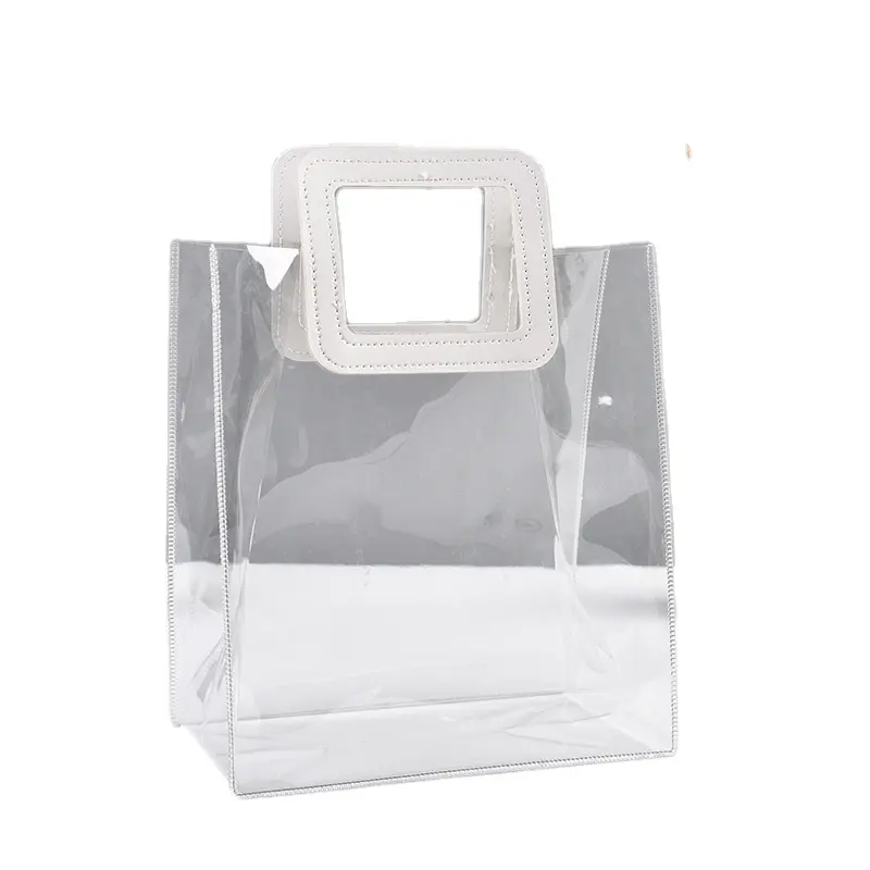 Sac à main en plastique PP carré portable pvc transparent sac d'emballage cadeau vêtements avec sacs de shopping publicitaires