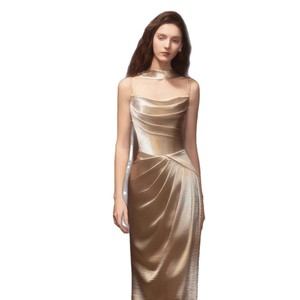 Evening Gown Women Champagne Strapless Draped Natural Waist Long Dress For Coming Of Age Ceremony - Product Image 5