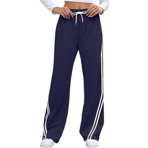 Pantalon de survêtement décontracté pour femme avec taille élastique, nouveau design ample à deux bandes, coupe droite, jambe large, respirant - Product Image 2