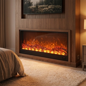 <strong>Wall</strong> Mounted Electric <strong>Fireplace</strong> 120cm Steel and Tempered Glass LED Realistic Flame 36W Silent Motor Remote Control - Product Image 1