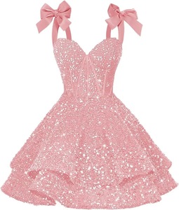 Elegante Vestido <span class=keywords><strong>de</strong></span> Noche con Corte en A, Lentejuelas Azules, Tirantes Finos y Cintura Ajustable con Lazo, para Fiestas <span class=keywords><strong>de</strong></span> Verano - Product Image 3