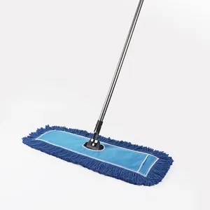 Custom Size Blue Premium Cotton Dust Flat Mop Replacement Head Stainless Steel Mop Rod Industrial Floor Use