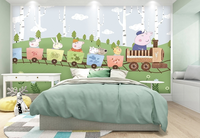 Papier peint mural sans couture pour chambre d'enfant, motif train de la forêt et dessins animés, pour tête de lit, chambre de garçons, salle de jeux de maternelle et éducation préscolaire