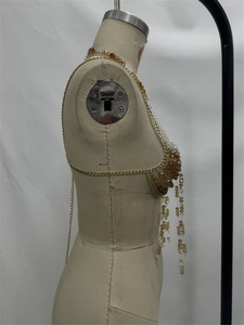 Guayue Lussuoso Gioiello per il Corpo da Sposa Fatto a Mano Placcato Oro con Perline di Cristallo, <span class=keywords><strong>Collana</strong></span> Top Reggiseno Boho con Perline di Vetro Sfumate Sexy - Product Image 6