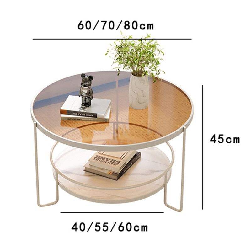 โต๊ะกาแฟทรงกลม - โครงสีขาว, กระจกสีน้ำตาล