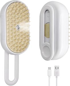 4 in 1 Cream Cat Steam <b>Brush</b> Rechargeable Anti-Static <b>Pet</b> <b>Brushes</b> for Dogs Massaging Cleaning Shedding & Combing All-In-One - Product Image 1