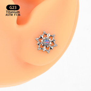 Boucles d'oreilles en opale flocon de neige en alliage de titane F136, serties de griffes, bijoux de piercing tendance pour soirée - Product Image 4