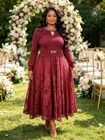 Robe de soirée élégante plissée en dentelle Miyaki, grande taille, couleur unie, simple, à manches longues, pour femmes, avec ceinture